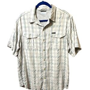 Athleisure plaid vented fishing shirt blues white gray quick dry Gorpcore sz Lg